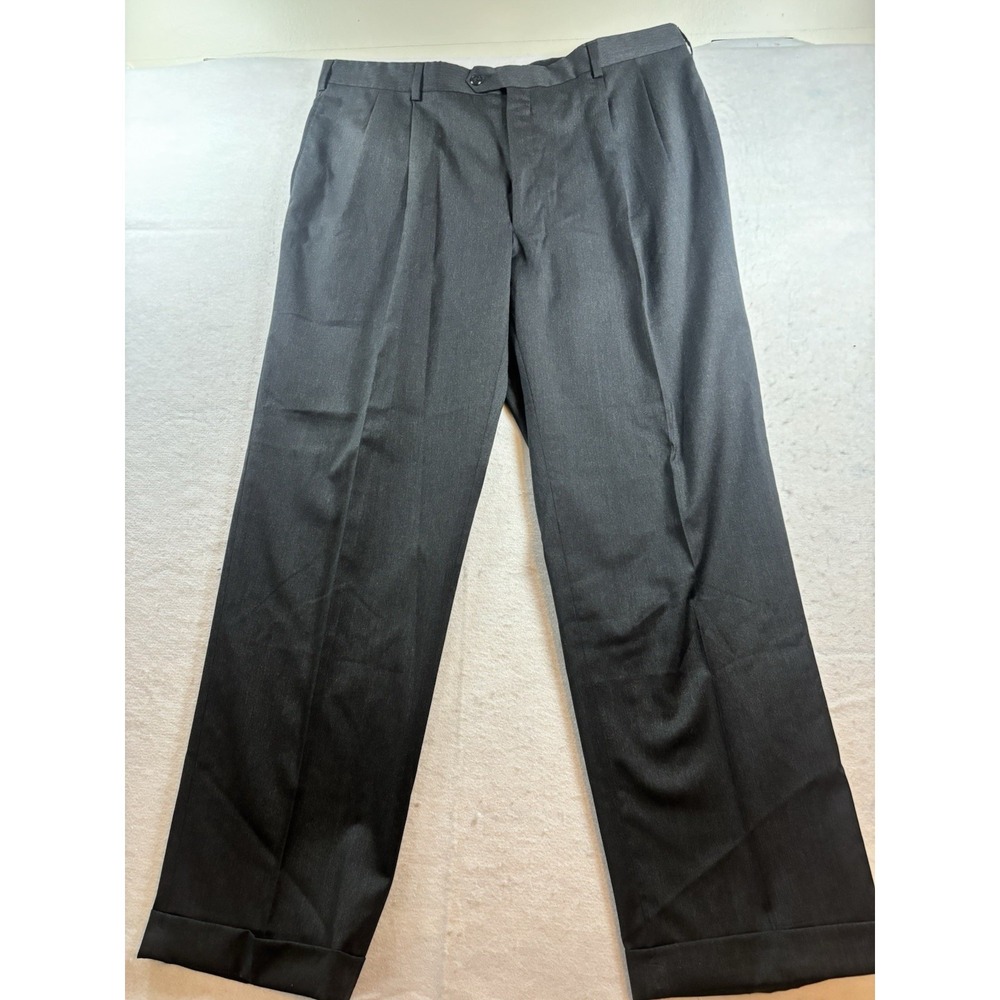 Jos A Bank Pants Mens 38x31 Gray Wool‎ Signature Pleated Cuffed Dress Trousers